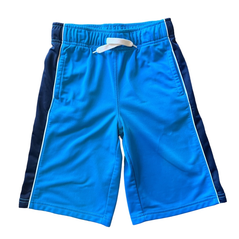 Gymboree Athletic Shorts Medium Blue W/Navy Stripe. Drawstring Waist. Sz Med 7/8